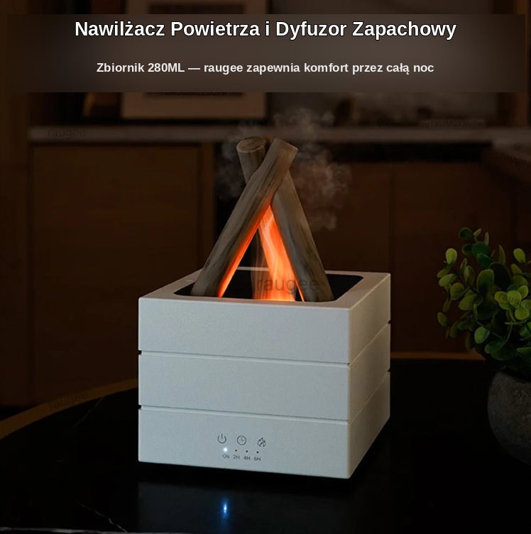 Nawilżacz Powietrza z Efektem Płomienia — Dyfuzor Zapachowy do Aromaterapii z Lampką Nocną i Pilotem