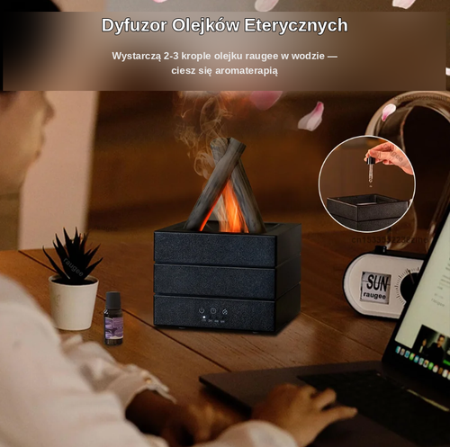 Nawilżacz Powietrza z Efektem Płomienia — Dyfuzor Zapachowy do Aromaterapii z Lampką Nocną i Pilotem
