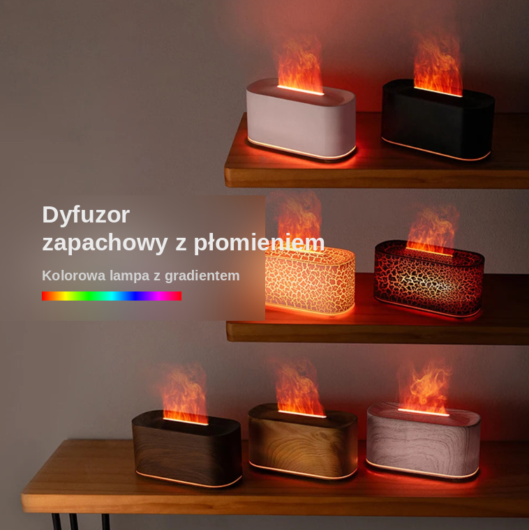 Dyfuzor Zapachowy z Efektem Płomienia — Kolorowy Nawilżacz Powietrza do Aromaterapii