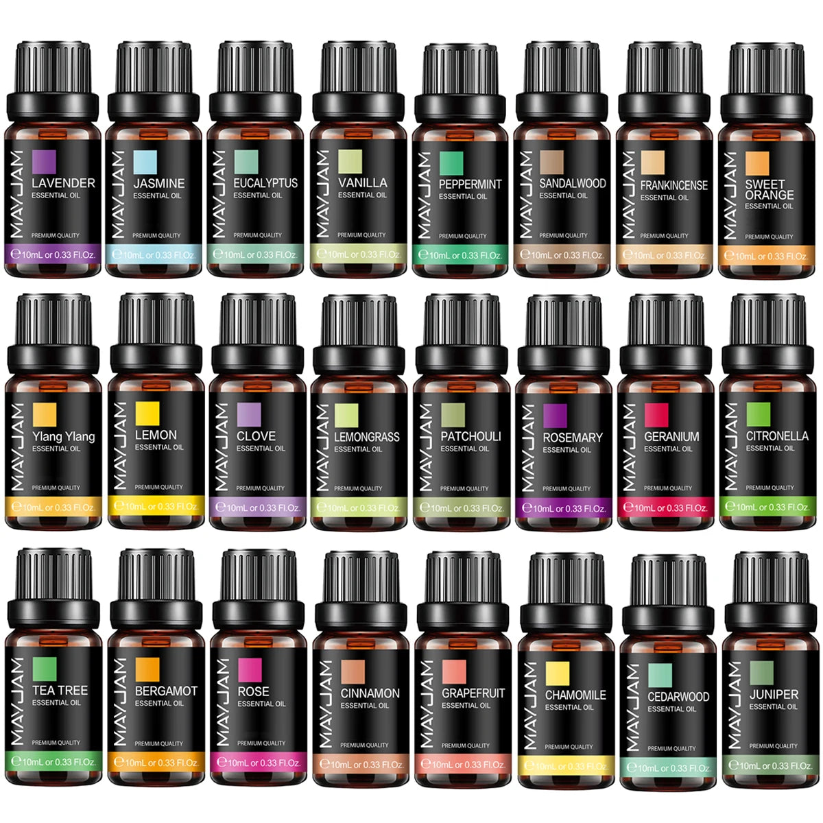 Olejek Eteryczny MAYJAM 10ML — Zapachowy Olejek do Aromaterapii (Lawenda, Jaśmin, Eukaliptus, Wanilia, Drzewo Sandałowe, Bergamotka, Rozmaryn, Cytronela, Cynamon)
